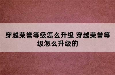 穿越荣誉等级怎么升级 穿越荣誉等级怎么升级的